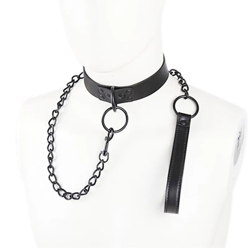 Черный мужской ошейник из искусственной кожи с поводком шарфы бондаж костюм