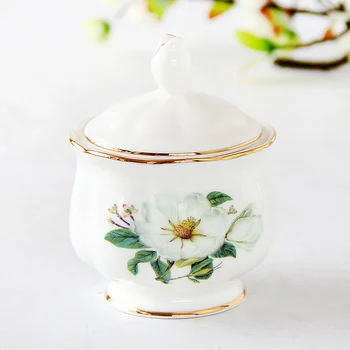 

Bone China Sugar Bowl with Lid Porcelain Coffee Ware Fashion Ceramic Coffee Canister Storage Jars Kitchen Seasoning Box