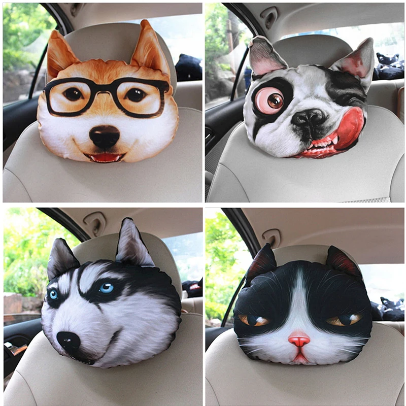 

32cm*28cm Creative 3D Animal Cat Dog Car Seat Neck Rest Cushion Headrest Pillow Carbon Bag Living Room Sofa With Filling