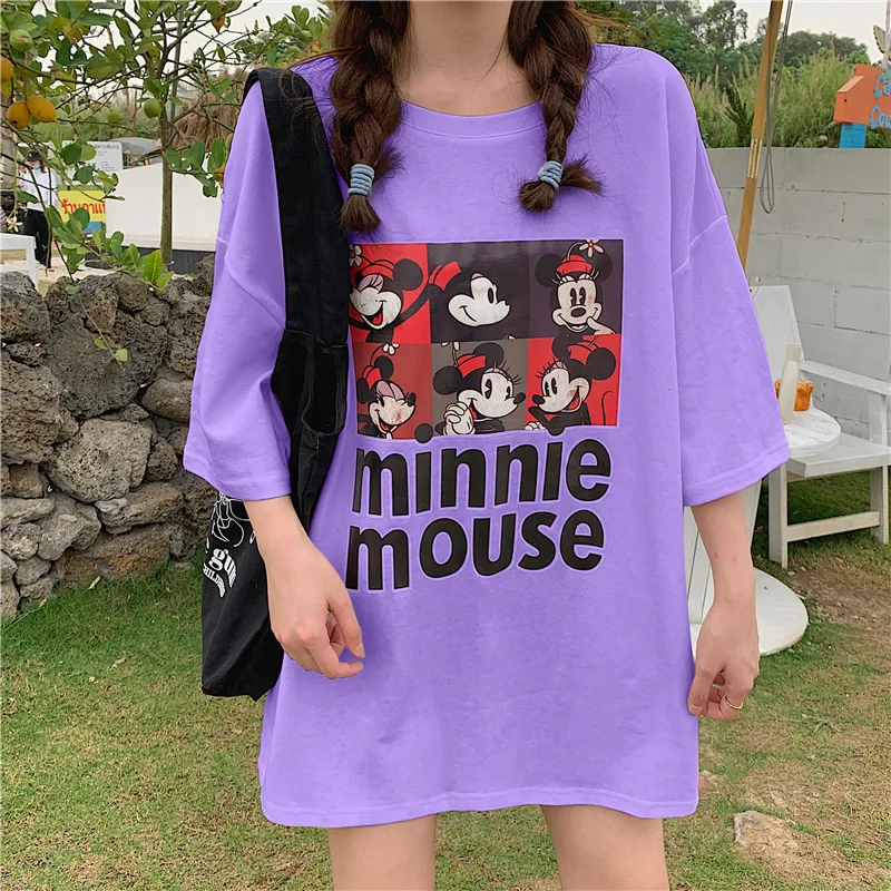 Disney Mickey Mouse Women T-shirts Cartoon Harajuku Tops Casual Fashion Bow Knot Summer T-shirts Female Clothes Cute New T-shirt