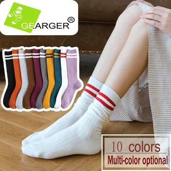 

Unisex Women Socks Two Stripes Long Sock For Men Casual Cotton Socks Warm Knitting Winter Fall Female Funny Socks Accessories