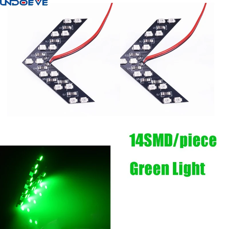 14 SMD Светодиодная Стрелка Панель автомобиля заднего вида Индикатор для зеркала поворотной сигнальный светодиод автомобиля заднего поворотного сигнала автомобиля сигнала поворота автомобиля в сборе - Испускаемый цвет: green