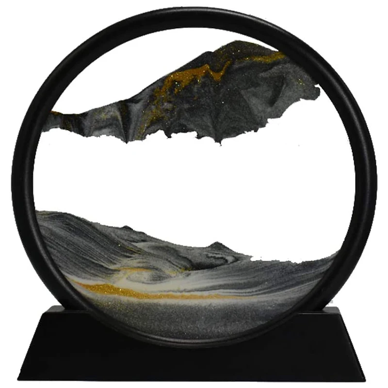 Imagen de Arte de arena móvil, paisaje de arena de mar profundo en 3D de cristal redondo con pantalla de movimiento, marco de arena fluyendo (7 pulgadas)