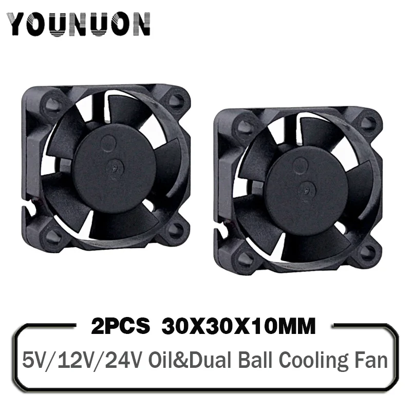 

2 Pieces 3d printer fan 3010 30MM 30*30*10MM 3cm Graphics card fan Cooling fan 5V 12V 24V with 2pin sleeve&dual ball