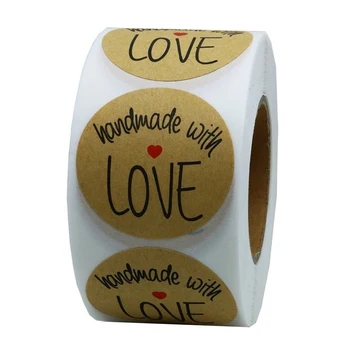 

1.5Inch DIY Hand Made Handmade With Love Label Stationery Sticker Wedding Stickers Adhesive Sticker Kraft Round Labels