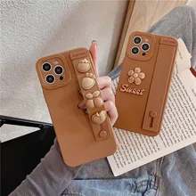 13 Pro Case Cute Peach Fruit Sweet Matte Silicone Strap Holder Cover for iPhone 12 Pro Max XR XS 7 8  Plus XS MAX 11 Stand Cases