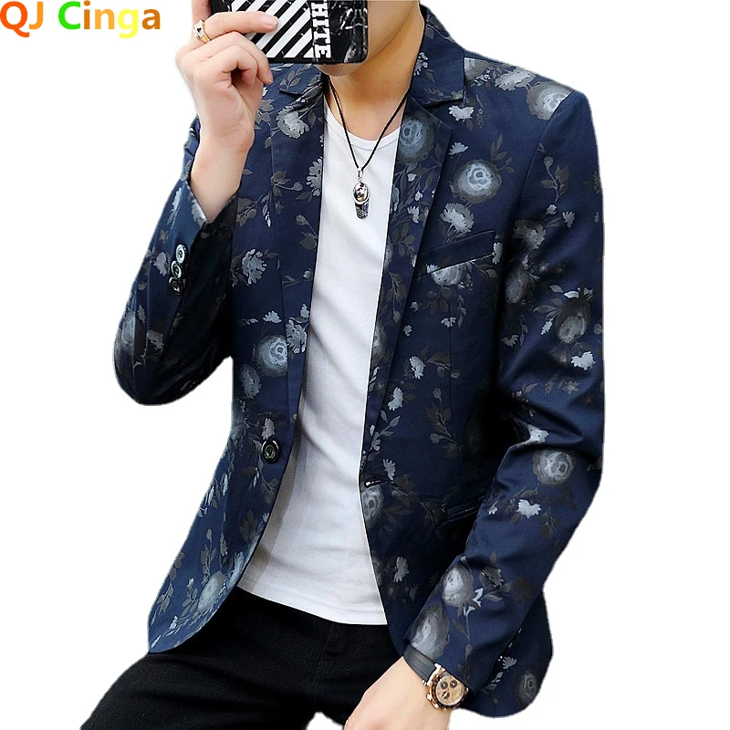 Asian Size Blue Print Blazer Men, Autumn New Men's Suit Jacket White Black Jaqueta Male Slim Fit Terno Masculino Plus Size M-6XL
