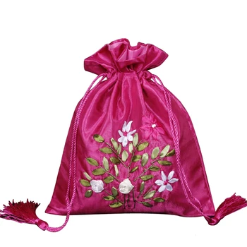 

10pcs/lot Embroidery Dry Flower Beads Storage Containers , Jewelry Purple Yellow Packing Bag , Drawstring Pouches Holder Bags