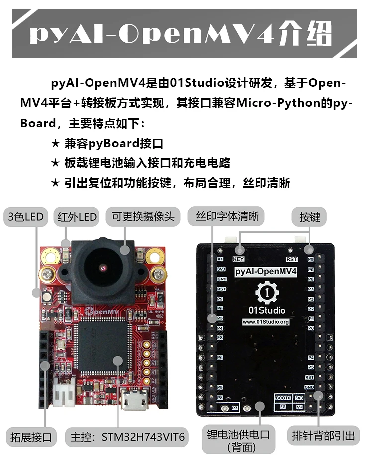 PyAI-OpenMV 4 H7 макетная плата Cam модуль камеры AI искусственный интеллект обучение питона