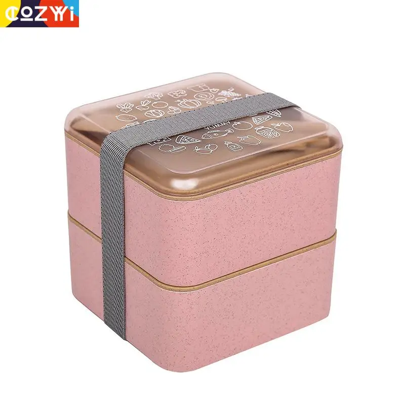 

Wheat Straw Material Lunch Box Tighten Belt Portable Double Layer Bento Box Food Storage Container Lunchbox