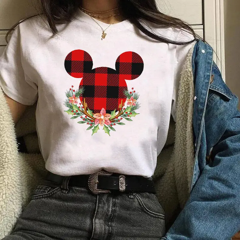 Каваи цветок Микки Маус уха рождественские женские футболки Harajuku модные милые Графические футболки безрукавка с принтом Женская рождественская одежда