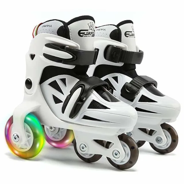 US $40.21 Double Line Roller Skates For Kids Adjustable 4wheel Skates Shoes Professional PU Flashing Wheel C