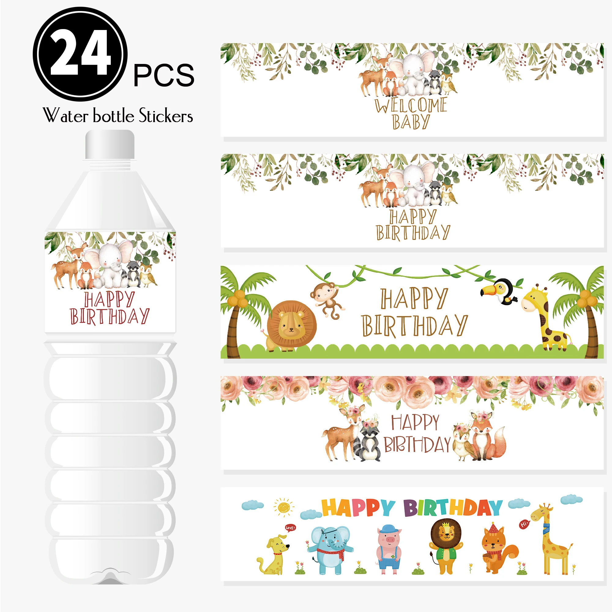Etiquettes De Bouteille D Eau Minerale 24 Pieces Decoration De Reception Cadeau Pour Bebe Fete D Anniversaire Pour Enfants Mariage Fille Garcon Autocollants Cadeaux Animaux Aliexpress