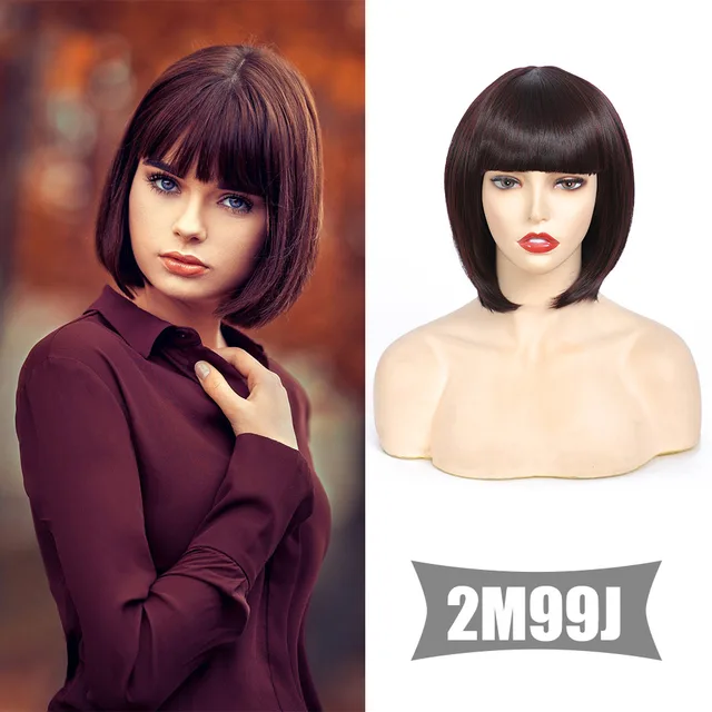 Alororo Short Synthetic Straight Bob Wig for Women High Temperature Fibre Daily Available Natural Black Cosplay Wig A102-2M99J