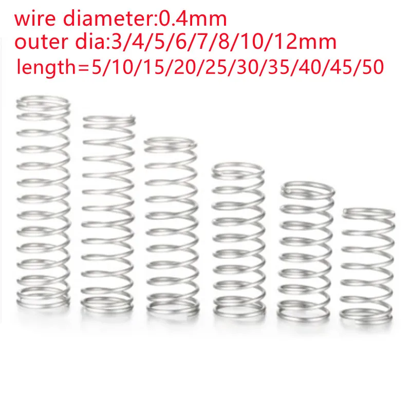 Wire dia 0.4mm OD 3-6mm Long 5 to 50mm 304 Stainless steel Compression Spring 