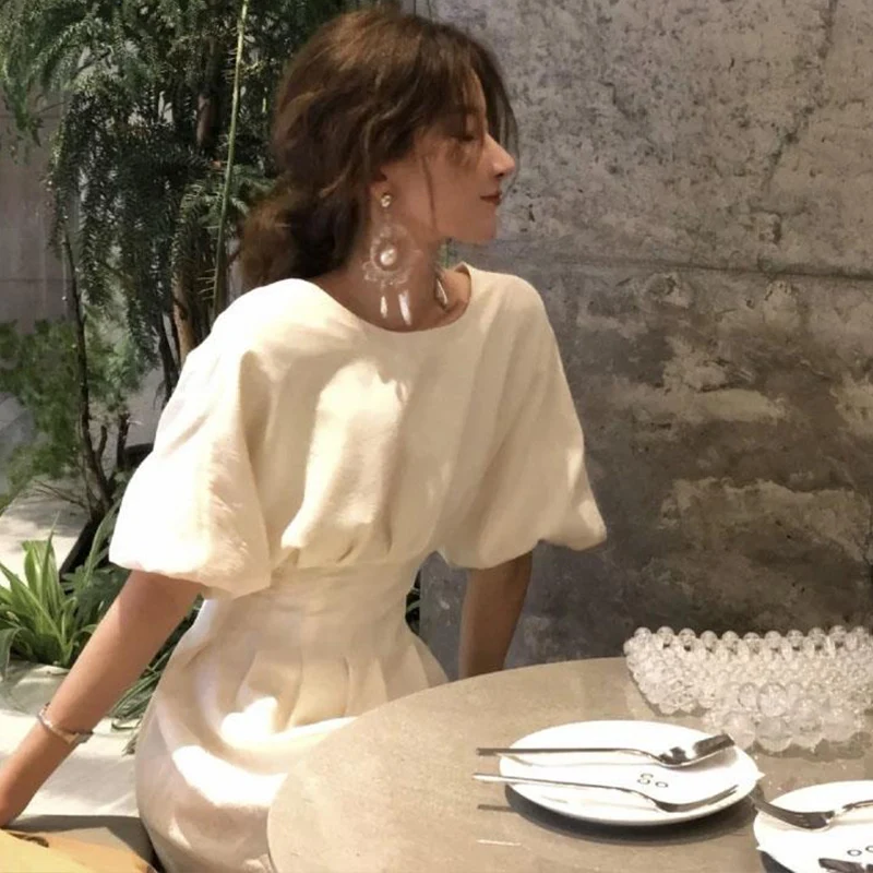 Женское винтажное Элегантное Длинное Платье с круглым вырезом и рукавами