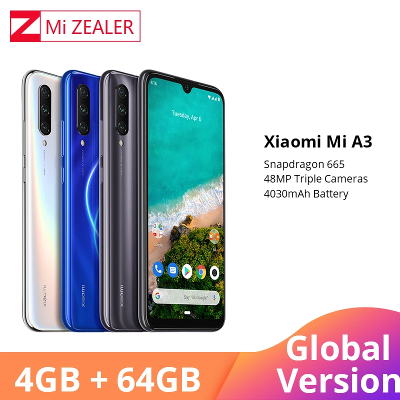 Глобальная версия Xiaomi mi A3 4GB 64GB смартфон 4030mAh 6 088 &quotВосьмиядерный процессор Snapdragon