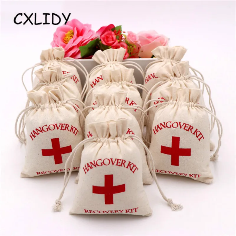 Cotton hangover survival kit bag bachelorette hen stag party first aid favor