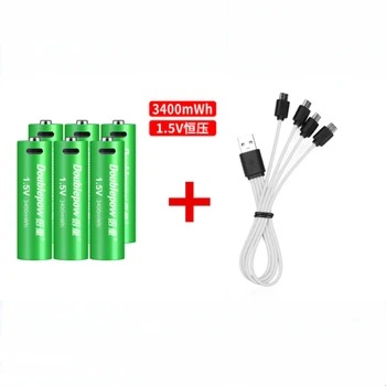 

6Pcs New 1.5V 3400mWh AA rechargeable battery USB rechargeable lithium battery with Micro USB cable for fast charging