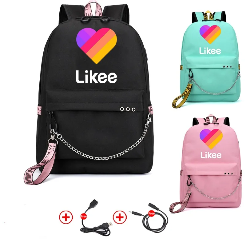 2020 Likee Backpack USB Charging LIKEE Video 1 App Laptop School Bags for Teenage Girls Russian Styles Zipper Mochilas | Багаж и сумки