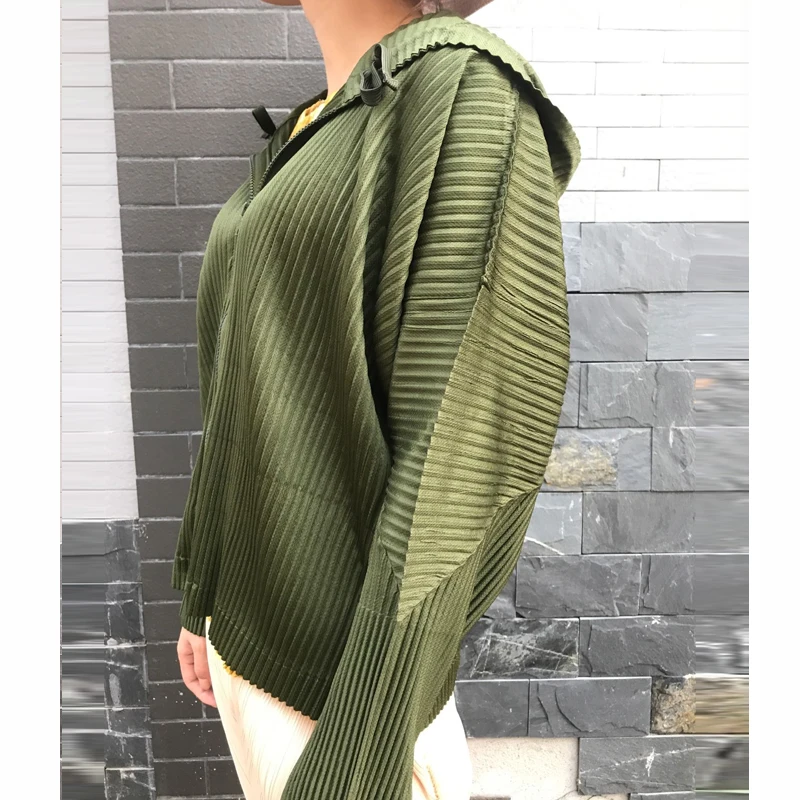 Осенняя Толстая куртка с капюшоном Miyake fold, модная однотонная тонкая куртка на молнии большого размера