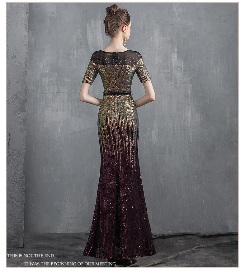 Robe De Soiree, вечернее платье русалки,, с блестками, половина рукава, длинное торжественное платье, Abendkleider Abiye Gece Elbisesi