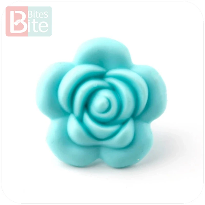 blue rose Укусы укусов аксессуары для детей 1 шт. Силиконовые розы бусины Цветок Прорезыватель для зубов из пищевого силикона DIY кормящих ювелирных изделий сенсорная Жевательная Детская Игрушка прорезыватель - Цвет: blue rose