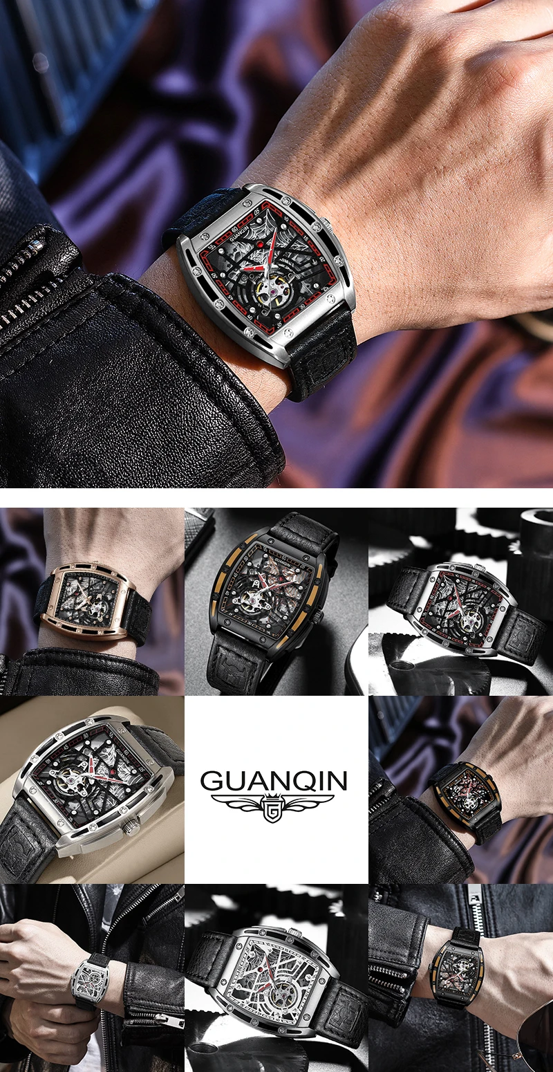 2022 GUANQIN Luxury Fashion Sapphire Mechanical Automatic Watch Men's Watch Stainless Steel Hollow Tourbillon Men's Accessories