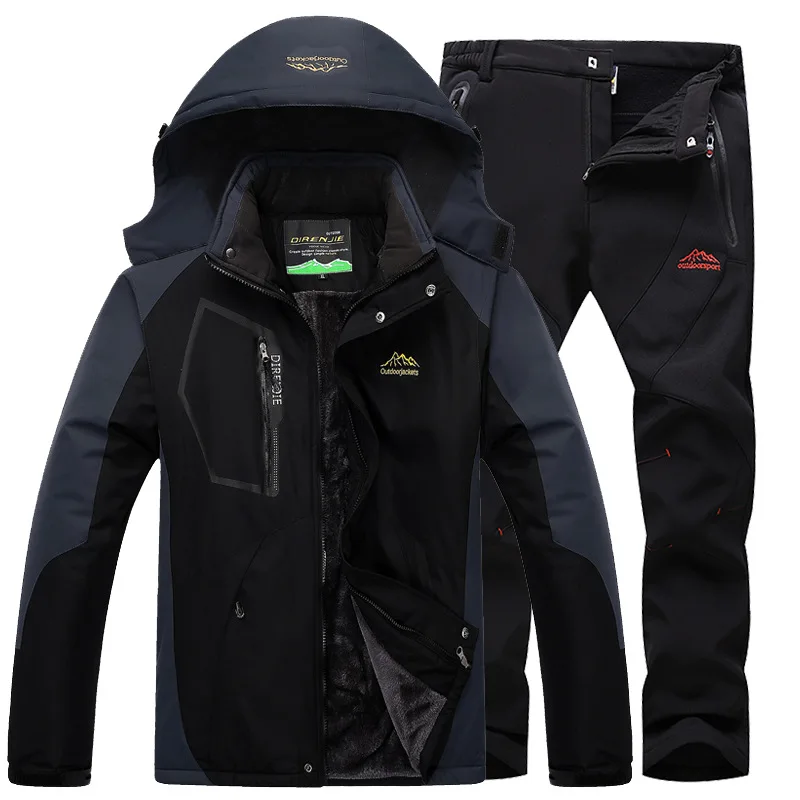 

Outdoor Jackets Men's Winter Plus Velvet Thicken Set Rock Climbing Ski Outing Cotton Jacket ski suits for men