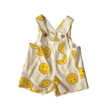 

2020 New Summer Toddler Infant Newborn Overalls Baby Girls Boys Romper 0-24M Sleeveless Smiley Print Jumpsuits Sunsuit Playsuit