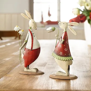 

2pcs Metal Fashion Couples Rabbit Home Sculpture Decor Married Birthday Gift Shopwindow Wine Cabinet Desktop Ornaments M5080