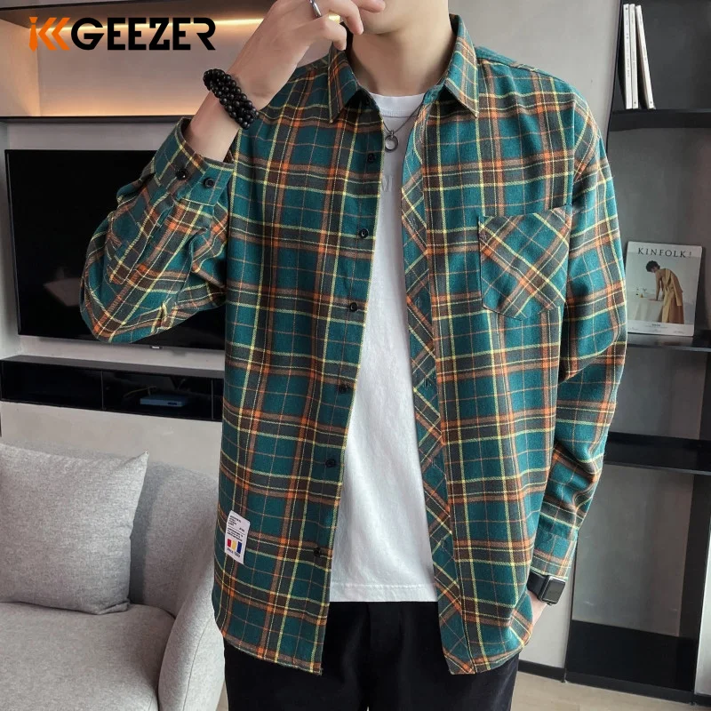 Shirt Men Flannel Plaid Long Sleeve Loose Hip Hop Street Casual Pocket Male Soft Dress Plus Size long sleeve shirt men casual shirt flannel shirt