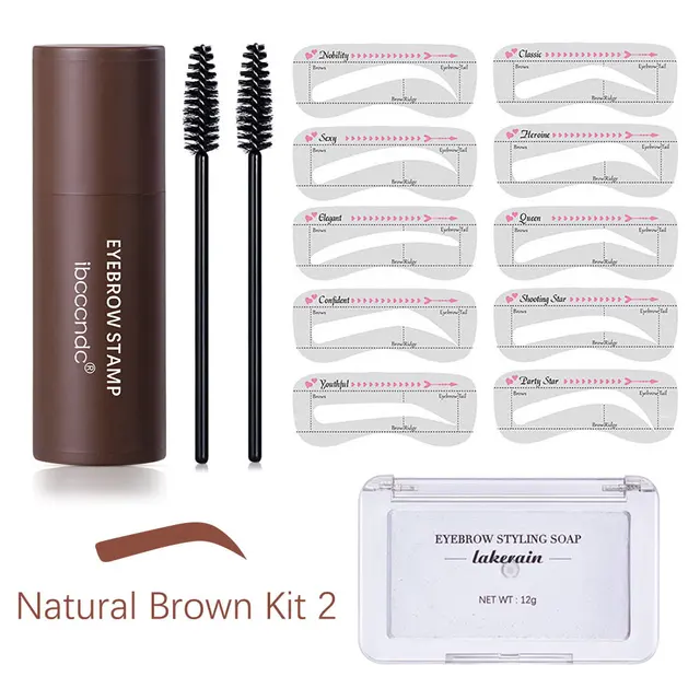 New Eyebrow Stamp Shaping Makeup Waterproof Brow Powder Natrual Eye Eyebrow Stick Hair Line Contour Brown Black 3 Color Natural Brown Kit 2