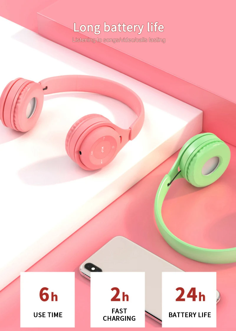 Wireless Headphones Hifi Stereo Noise Canceling With Mic Macaron Colorful Gaming 3 5mm Jack Bluetooth 5 0 Wireless Headset New