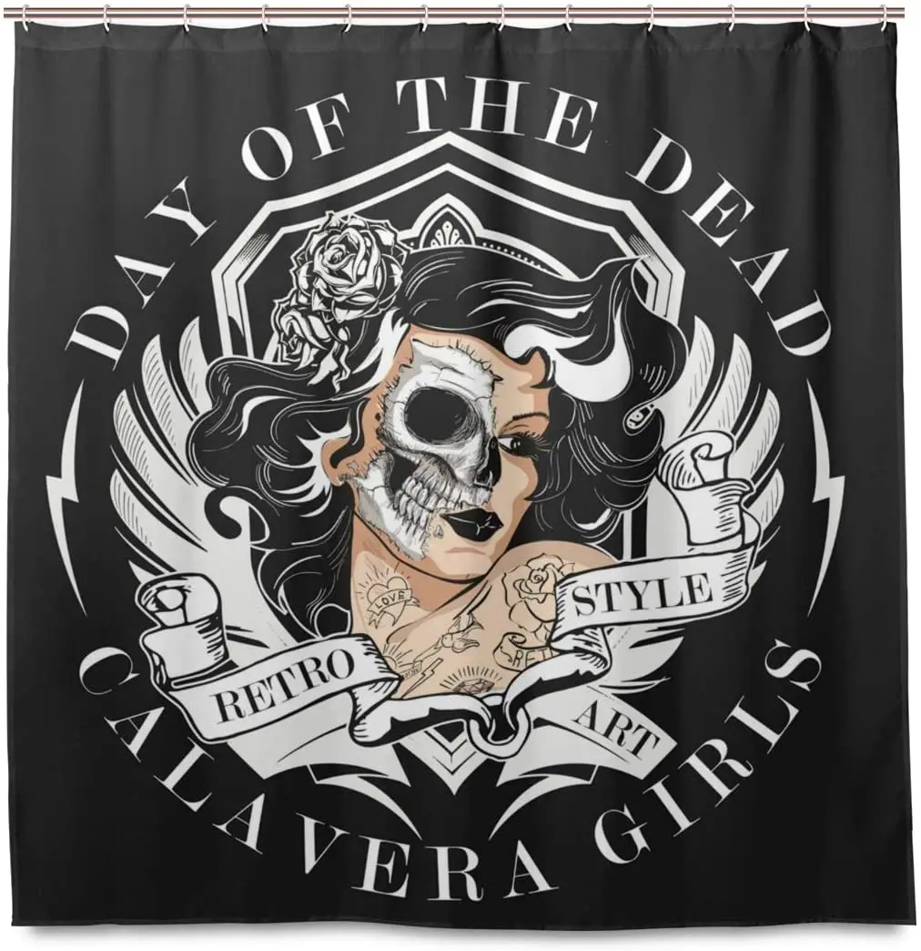 Черно-белая Водонепроницаемая занавеска Day of Dead Girl для ванной комнаты с 12