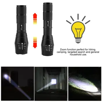 

Portable Telescopic Zoomable Flashlight Rechargeable Torch Aluminum Alloy Electric Torch XM-L2 Tactical Flashlight
