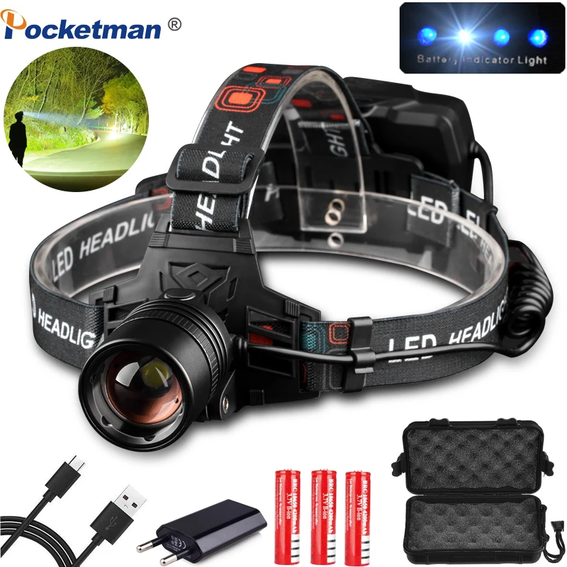 

90000LM USB Rechargeable XHP50 headlamp Headlight high powerful xhp70 head lamp torch ZOOM Head light Use 3*18650 batteries