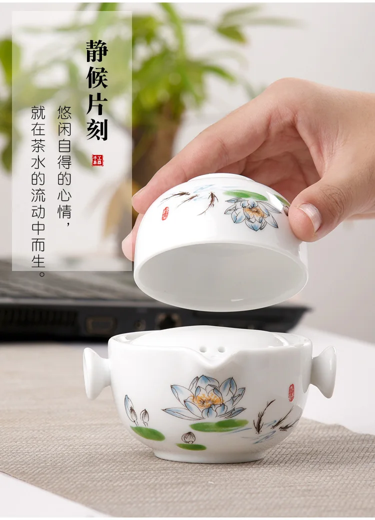 旅行茶具套装便携式包一壶二杯白瓷快客杯陶瓷茶具户外随身泡茶壶_A6_7