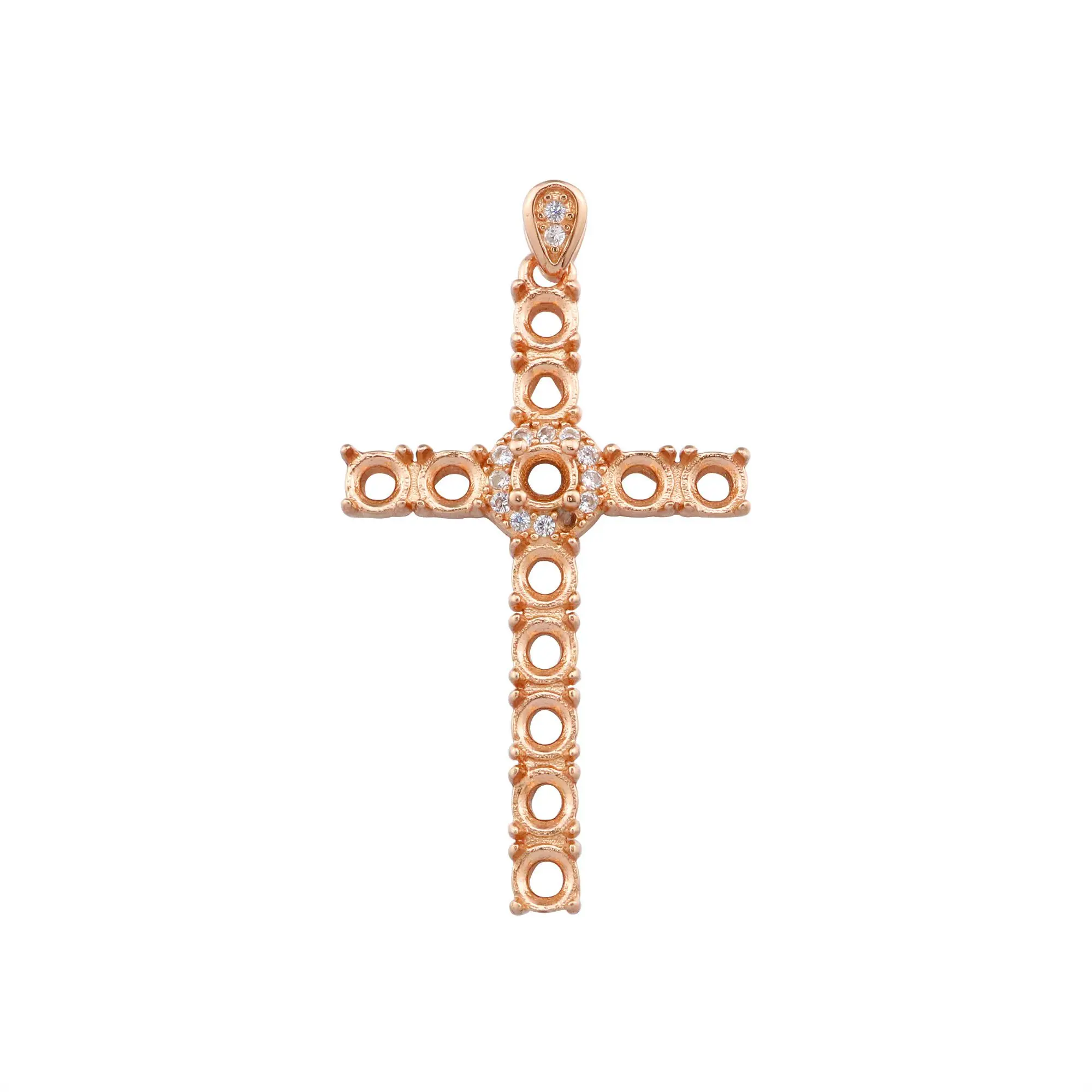 cruz sólida 925 prata esterlina rosa banhado