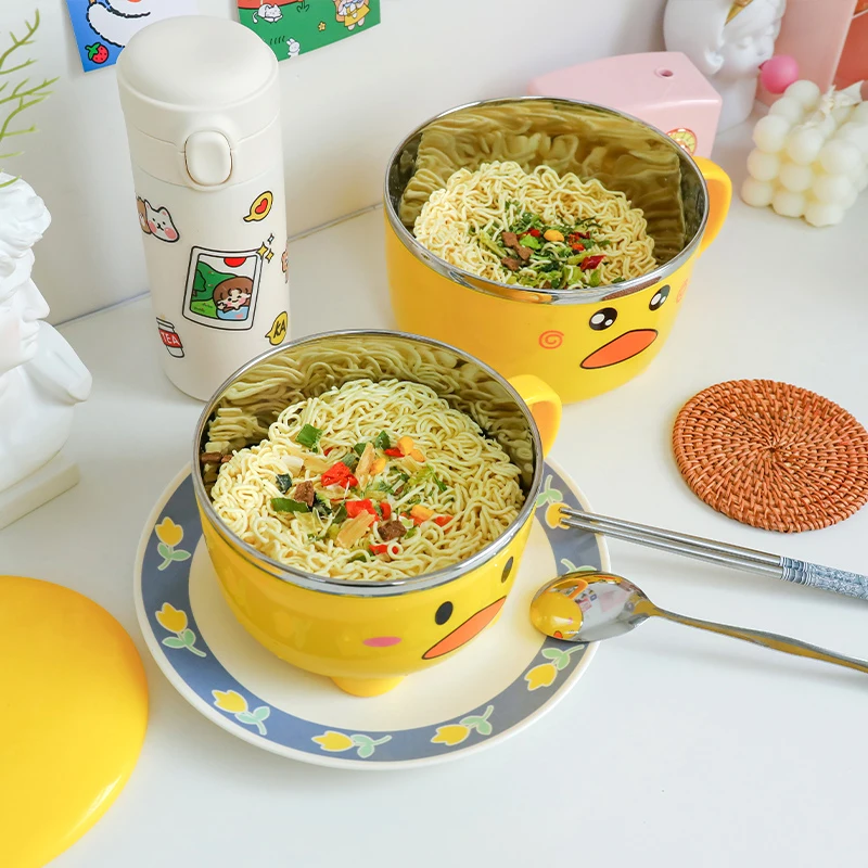 lachineuse - Japanse Ramen kom met deksel - Kawaii kattenkom - instant noedels en ontbijtschaal - met bestek - cadeau-idee Anime Japan - Chinese kom voor kinderen en volwassenen - kleur: grijs