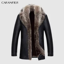CARANFIER, воротник из натурального меха енота, мужские Куртки из искусственной кожи, зимнее утепленное пальто, Jaqueta De Couro Chaqueta, мужские Куртки из искусственной кожи
