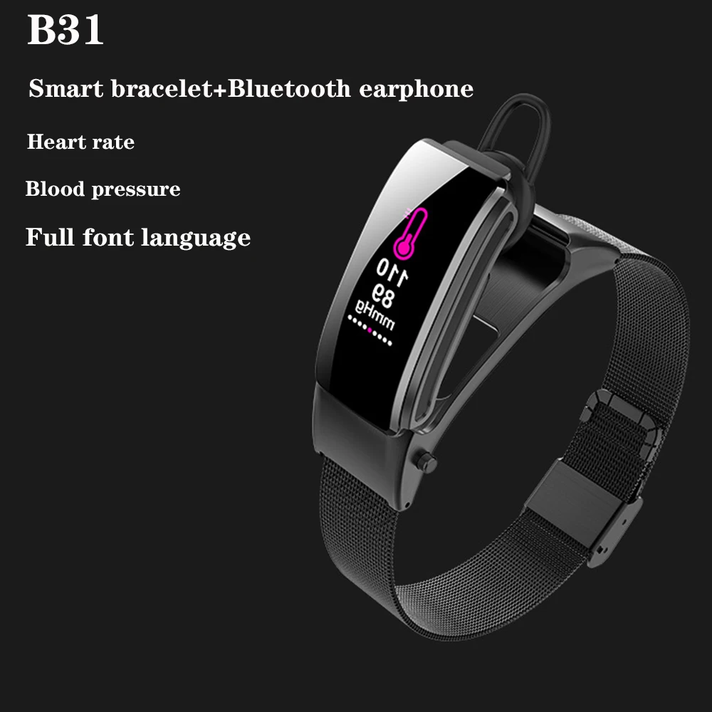 

New Type B31 SmartBracelet Color Screen Heart Rate Blood Pressure Bluetooth Headset Bracelet diad fitness tracker Call Reminder