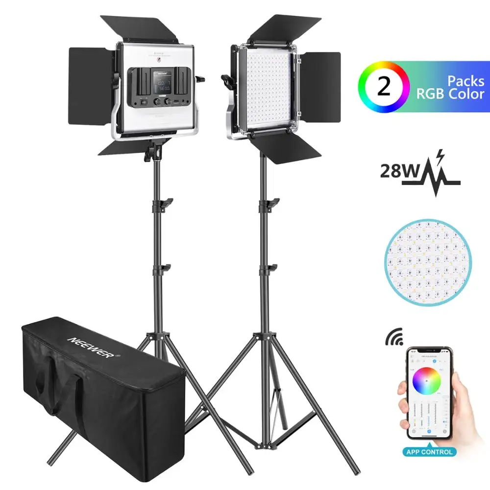 US $147.16 Neewer 2 Packs 480 RGB Led Light With APP Control Photography Video Lighting Kit With Stands And Bag 480 SMD LEDs CRI95