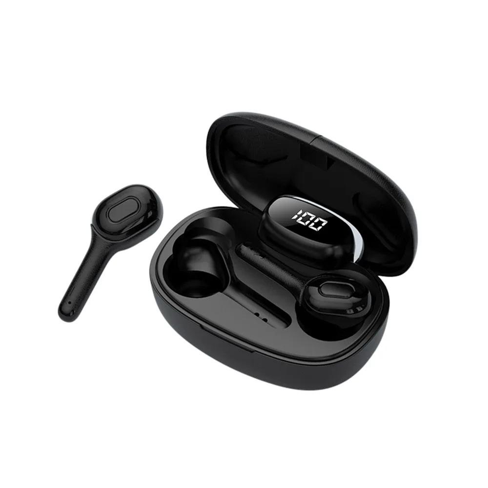 Черный T9 TWS 5,0 Bluetooth наушники мини беспроводной светодиодный цифровой дисплей 6D шумоподавление наушники для занятий спортом для Xiaomi - Цвет: Черный