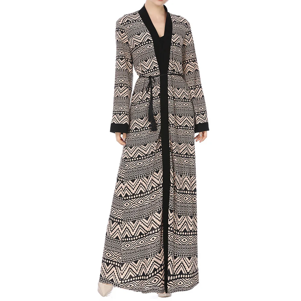 Abaya Jilbab Muslim Maxi Dress Print High Waist Plus Size Kaftan Long Dress Vintage Fashion Islamic Clothings Cardigan Long Robe