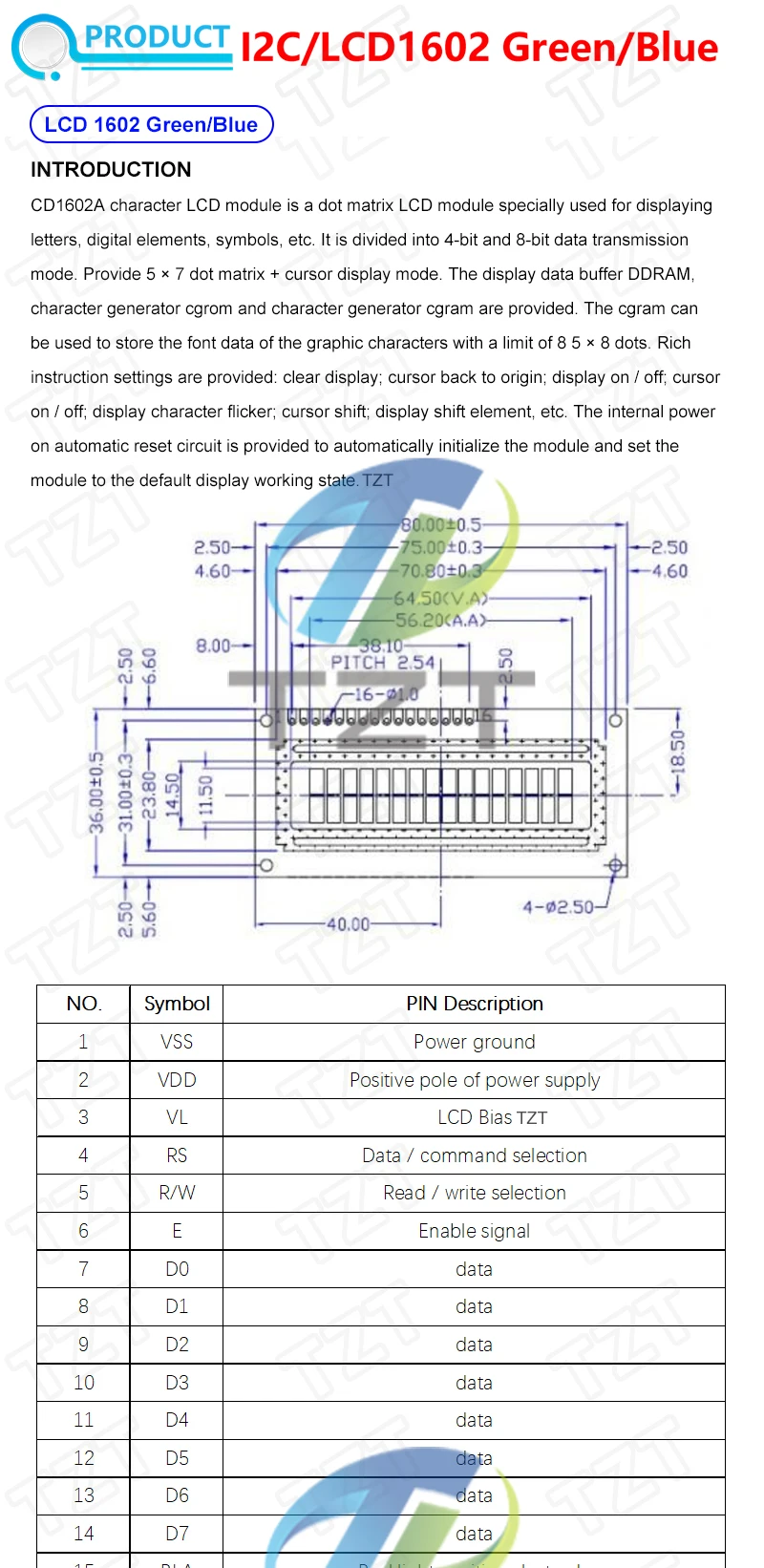 LCD1602 1602 LCD-Modul Blau/Gelb Grüner Bildschirm 16x2 Zeichen LCD-Display PCF8574T PCF8574 IIC I2C-Schnittstelle 5V für Arduino – Detail 1