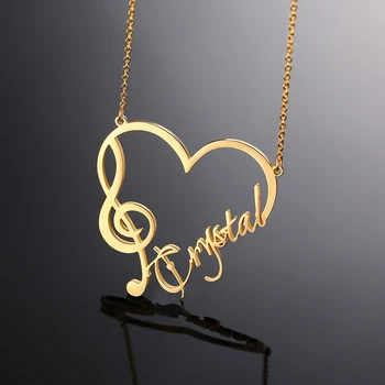 

Custom Treble Clef Name Necklace Music Key Sol Key Necklace Hear Pendant Charm Personalized Love Gift for Her