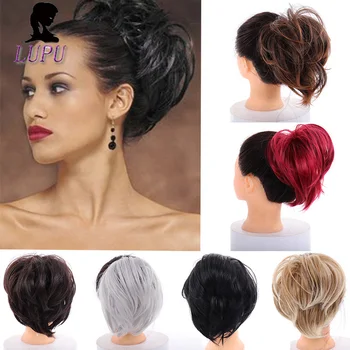 

LUPU Women Synthetic Donut Chignon Elastic Scrunchie Rubber Band Straight Hair Bun Wrap Ponytail Heat Resistant Fiber Hairpieces