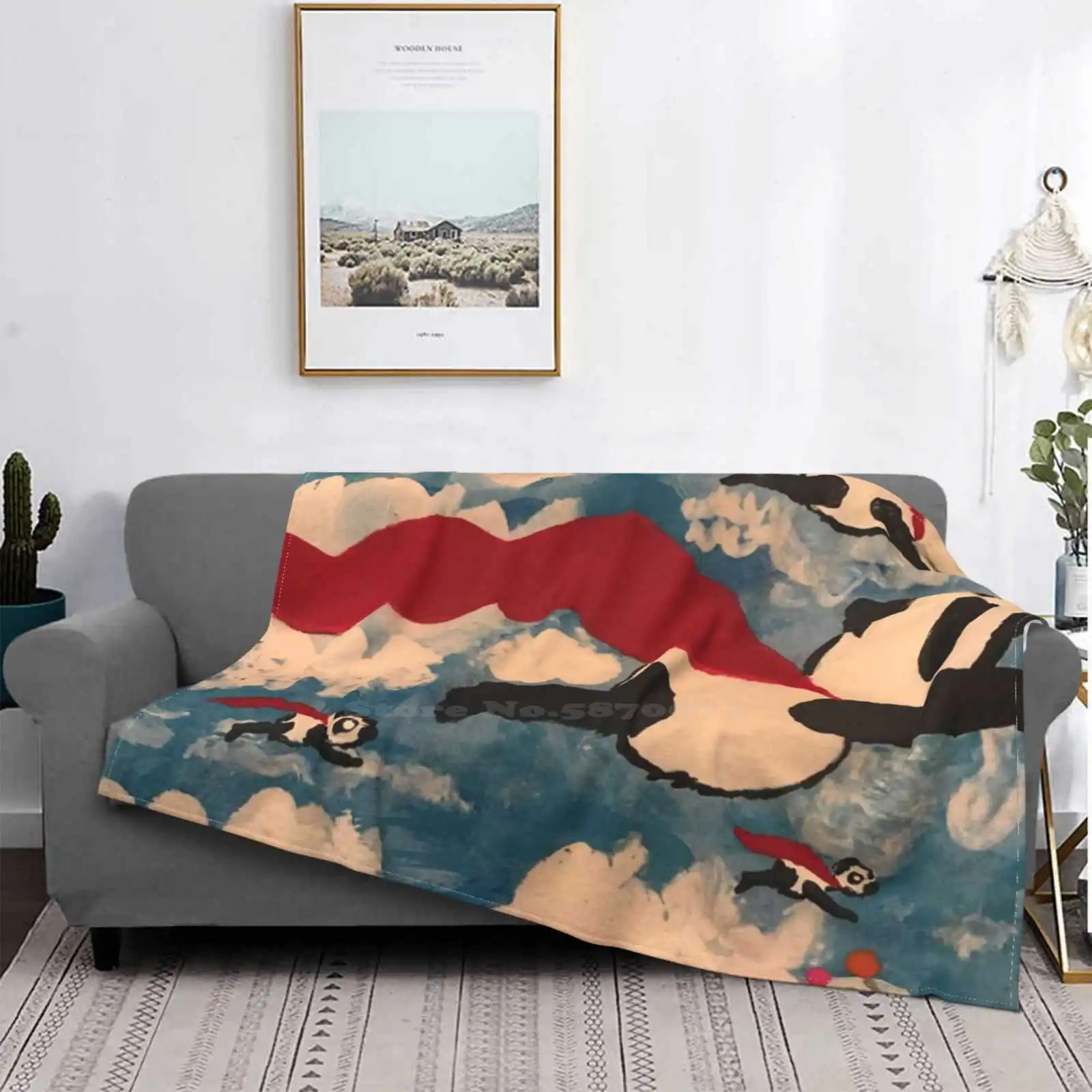 Flying High Four Seasons Confortevole Warm Soft Throw Coperta Pandemonium Redcape High In Sky Pandas Balloons Blue Sky White