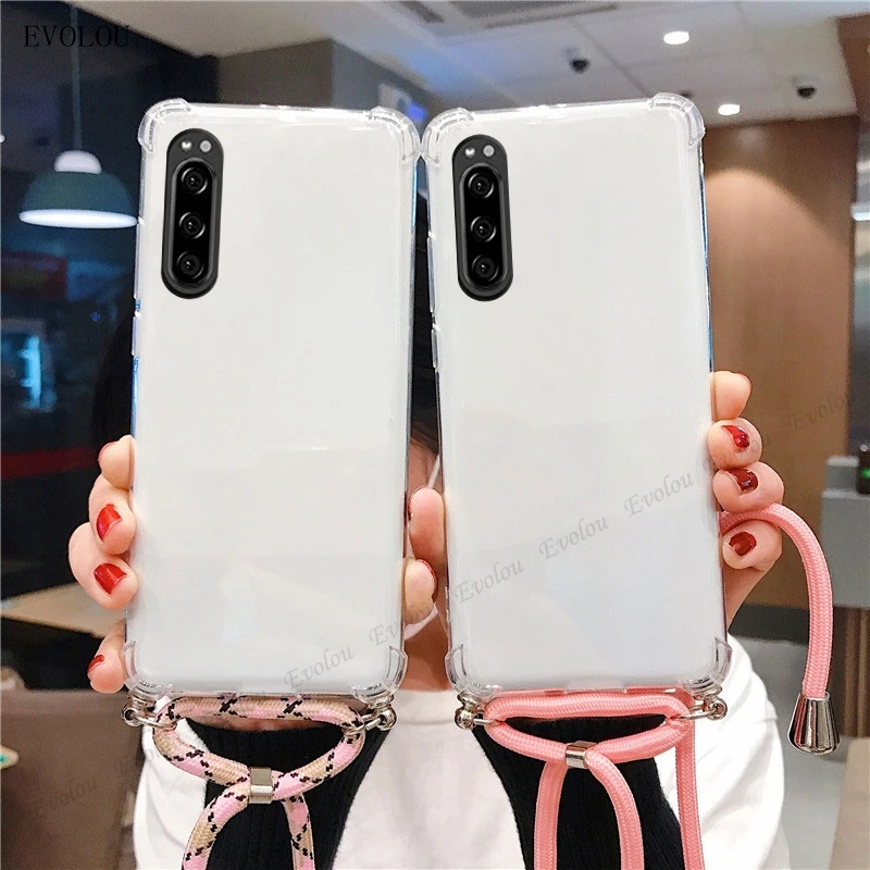Shockproof Transparent Crossbody Lanyard Phone Case with Clear Back Cover